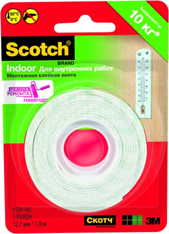 Клейкая лента Scotch Монтажная Двухсторонняя Вспененая основа 12x1.9